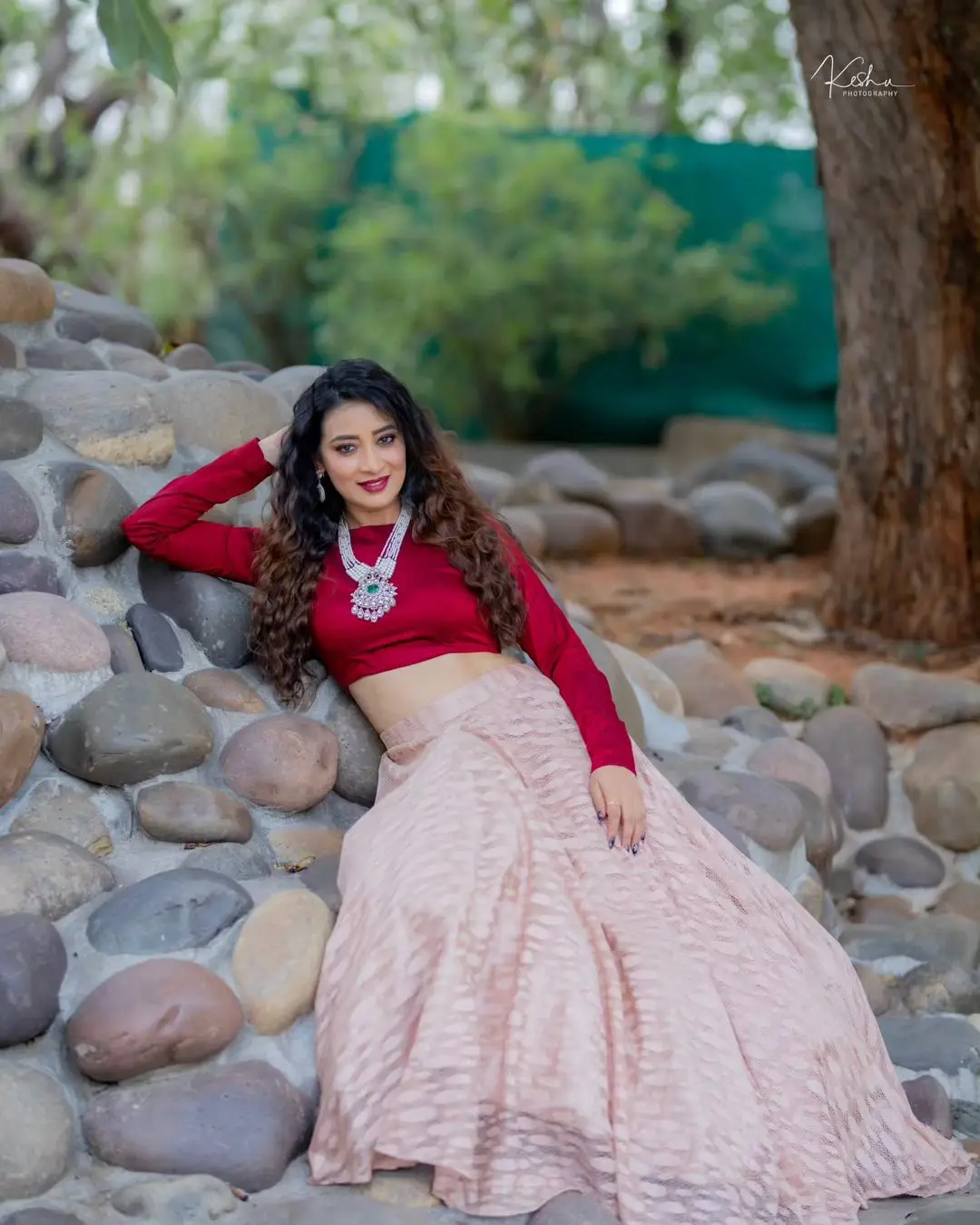 ETV Actress Bhanu Sri in Beautiful Maroon Lehenga Choli